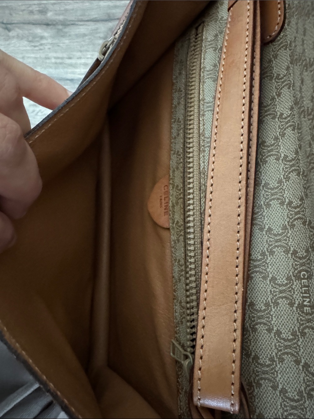 Celine Beige Monogram Canvas Clutch with Brown Trim and Gold Hardware - Picture 11 of 12